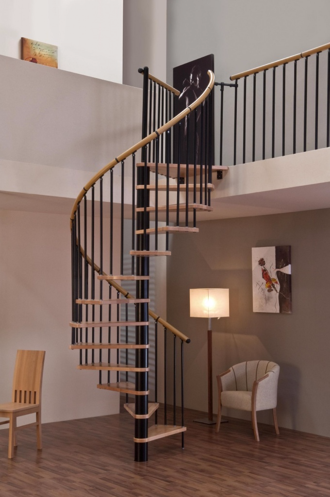 Винтовая лестница Spiral Decor 120 (береза без покраски, левая, черная)