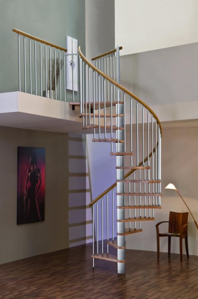 Винтовая лестница Spiral Decor 140 (береза без покраски, правая, серебро)