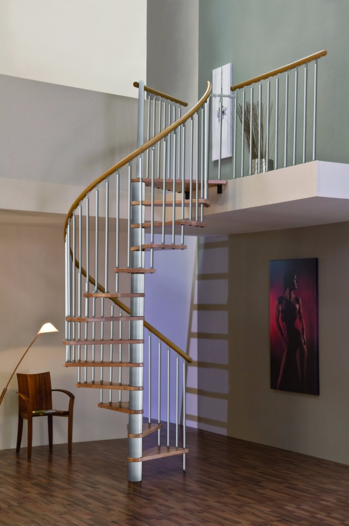 Винтовая лестница Spiral Decor 120 (береза без покраски, правая, серебро)