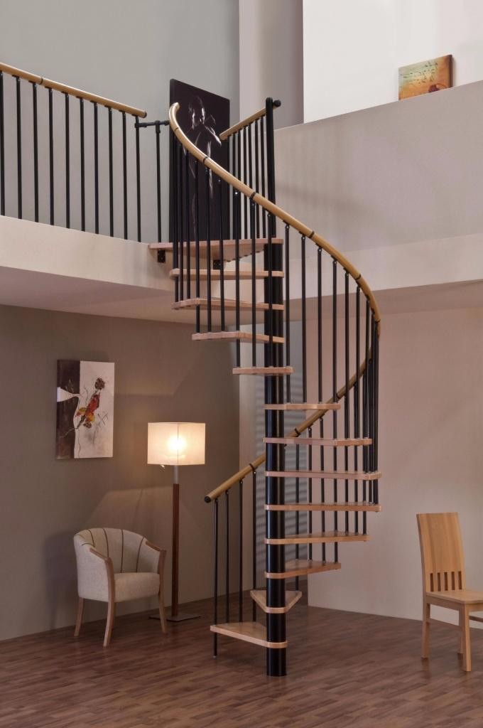 Винтовая лестница Spiral Decor 120 (береза без покраски, правая, черная)